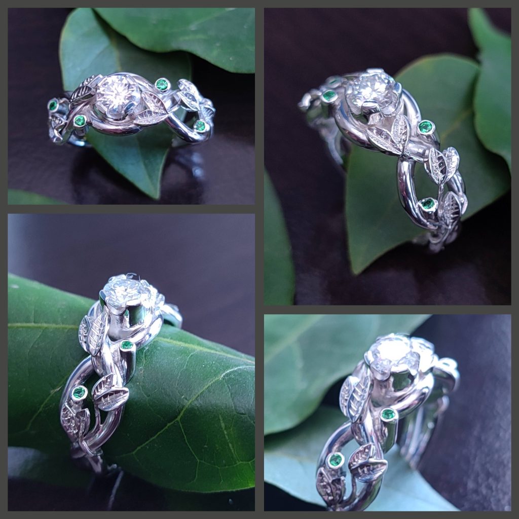 Emerald Diamond leaf Ring