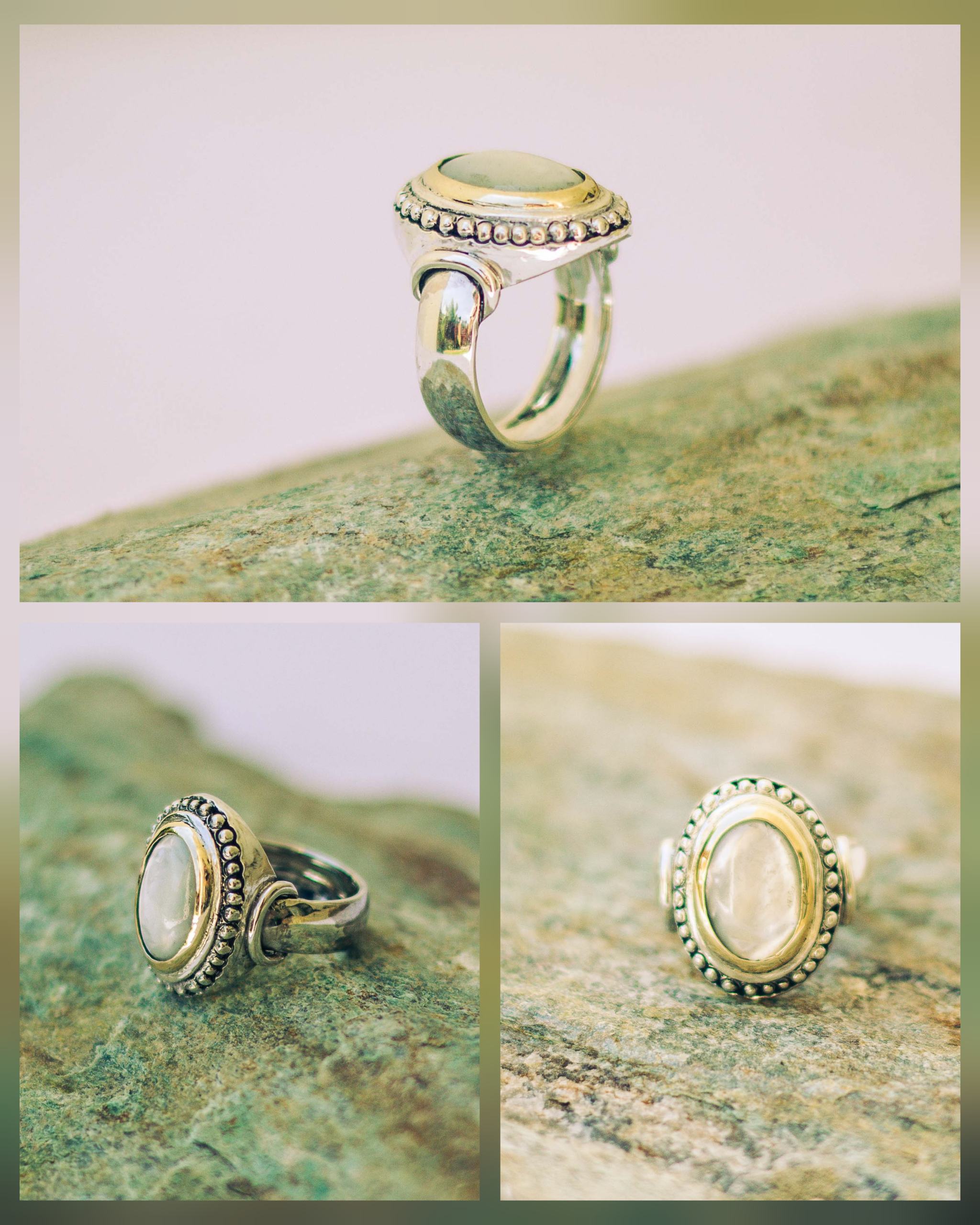 Mex Nacre Ring in Sterling Silver and a 9ct yellow gold frame